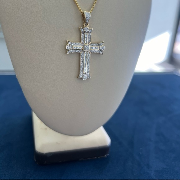 14K Yellow Gold Natural Diamond Cross Pendant - Picture 2 of 7